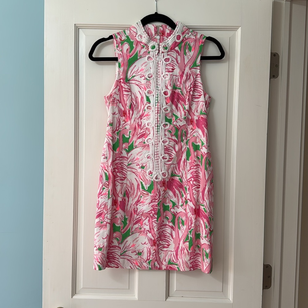 Lilly Pulitzer shift dress 4 flamingo pink & white